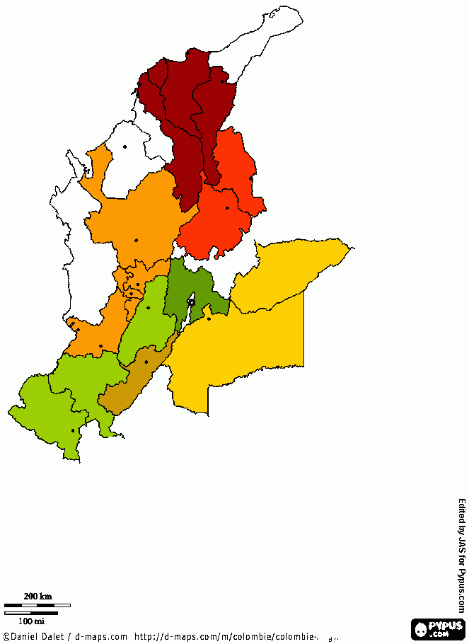 Mapa Cítricos Colombia para colorear