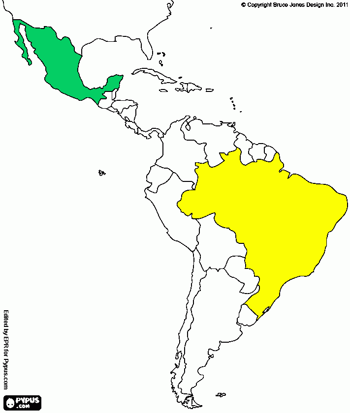 mapa de america  para colorear