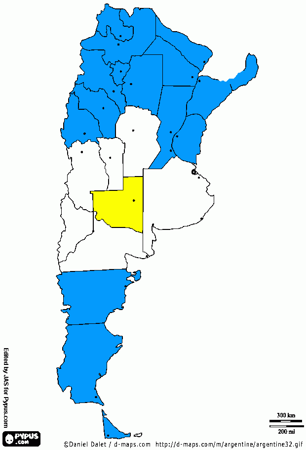 Mapa de Argentina coloreado como la bandera para colorear