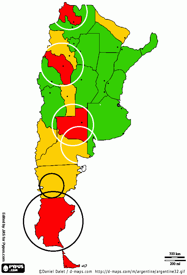 Mapa de Argentina con Asistencia para colorear