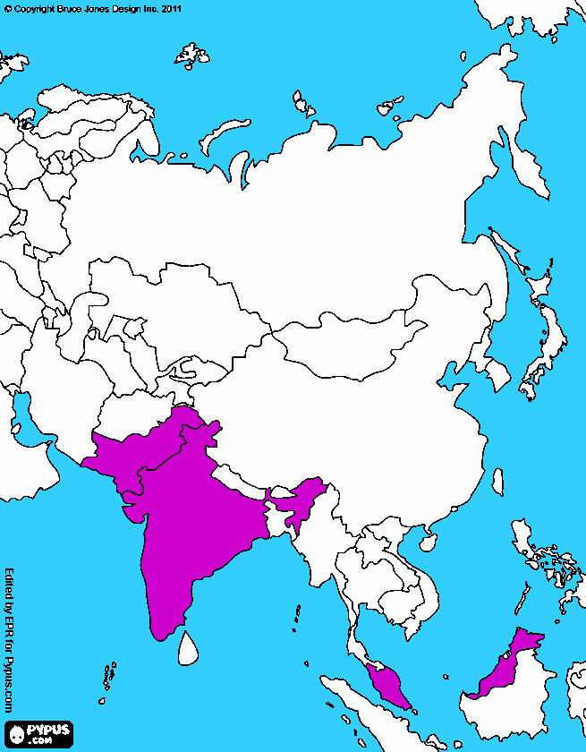 mapa de asia para colorear