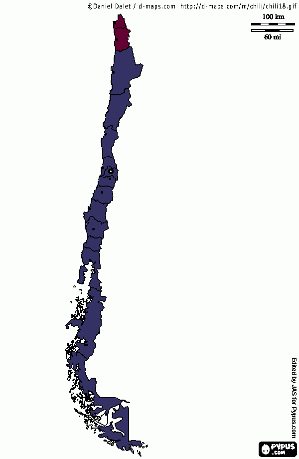 mapa de chile y anexo de bolivia para colorear