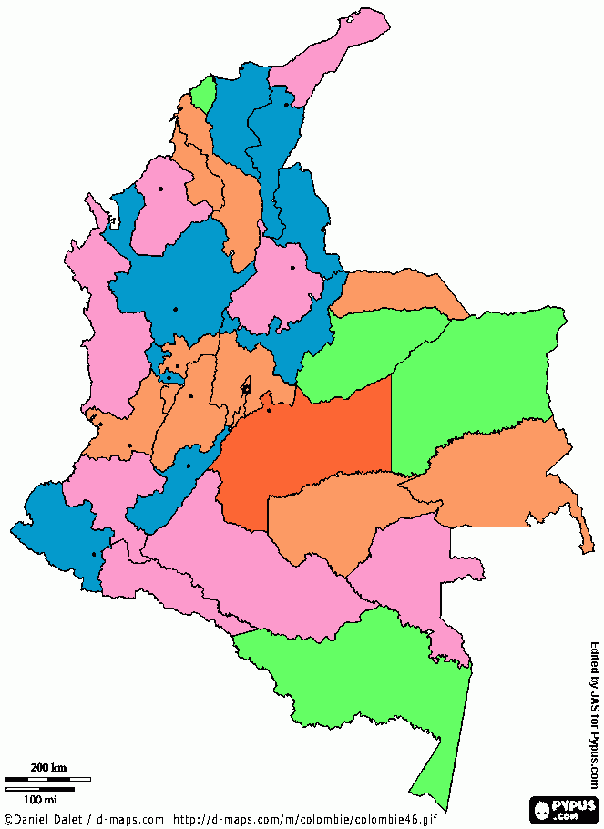 mapa de colombia 2010 para colorear