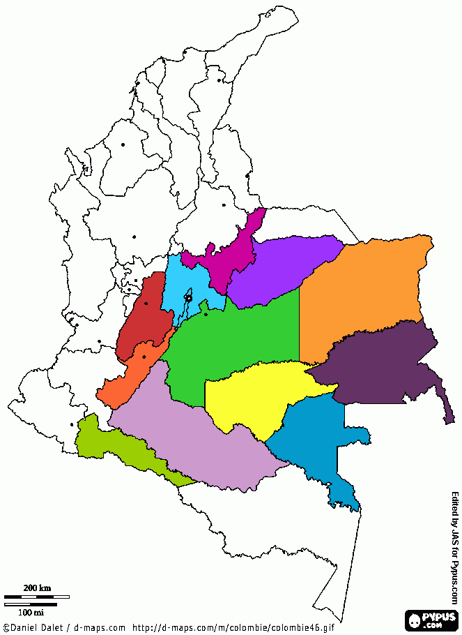 Mapa de Colombia zona rafael para colorear