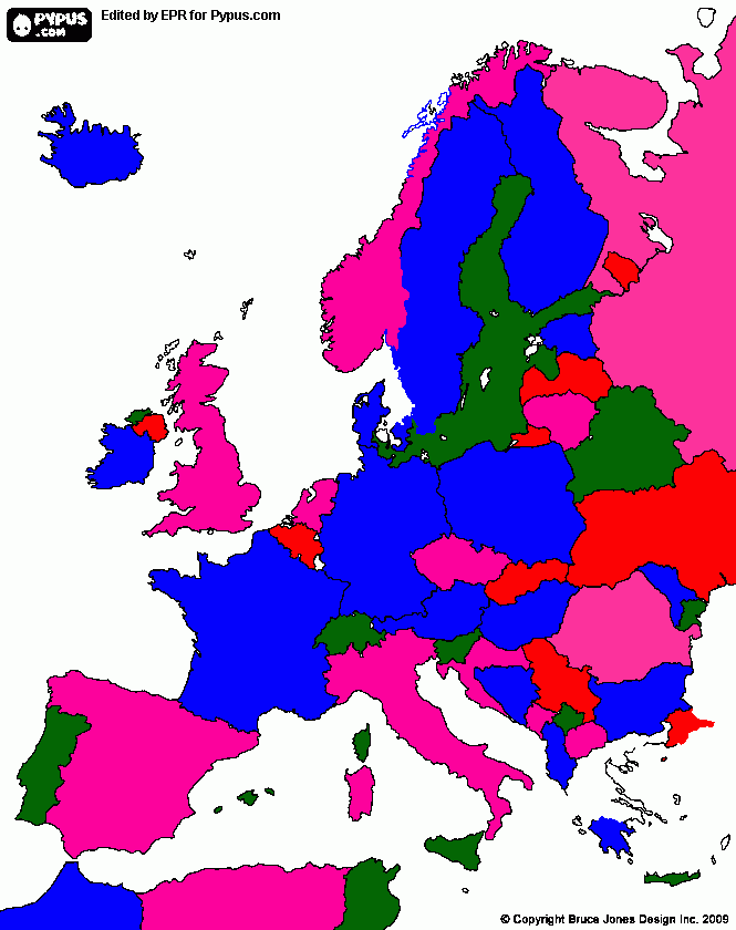 mapa de europa 4 colores para colorear