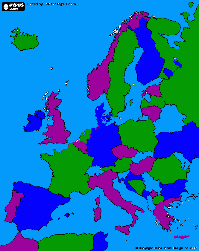 Mapa de Europa pintado con cuatro colores para colorear