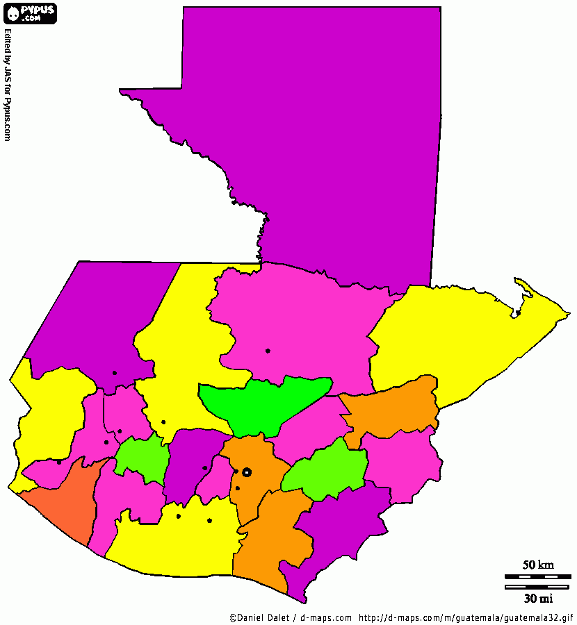 mapa de Guatemala coloreado para colorear