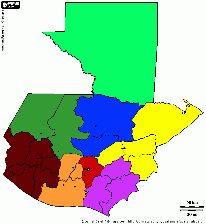 mapa de guatemala para colorear