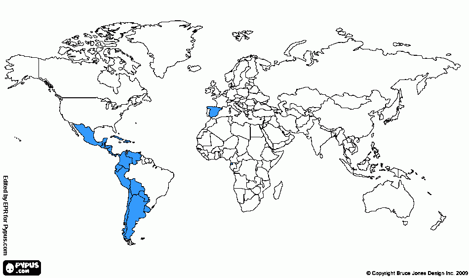 Mapa de hispanoamérica para colorear