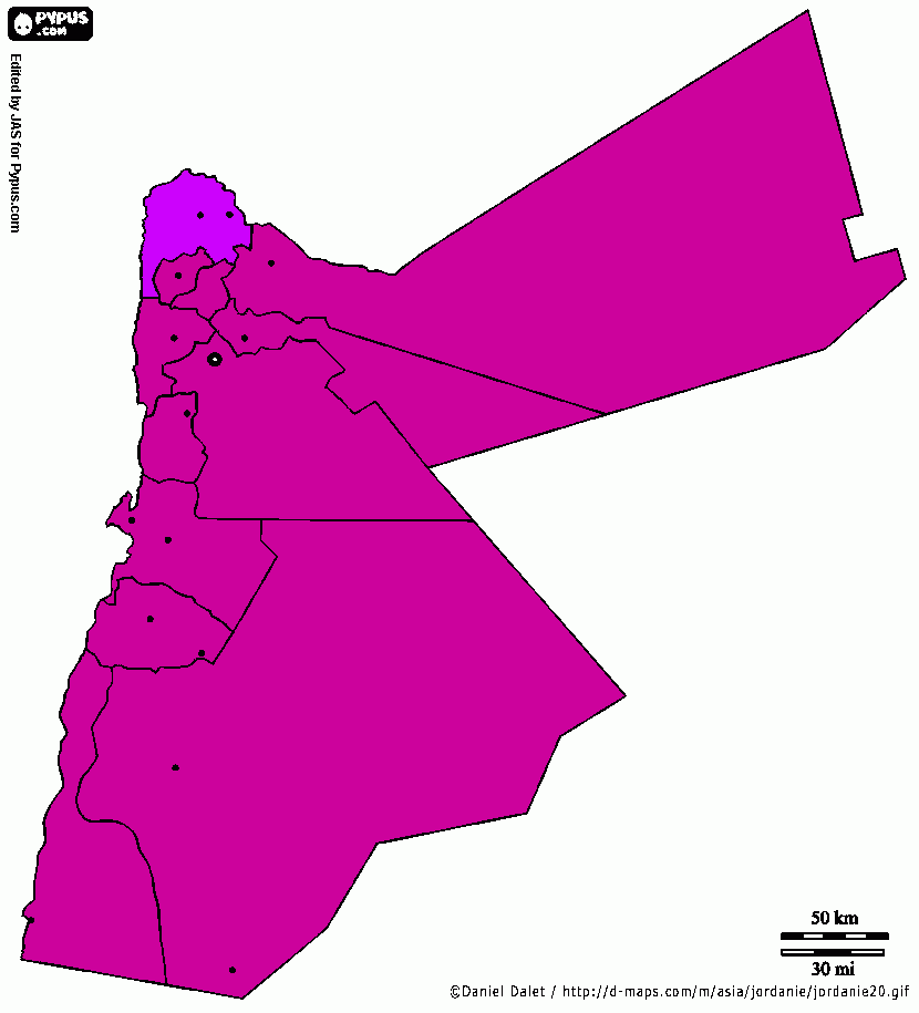 mapa de Jordania  para colorear