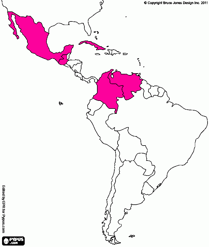 mapa de latinoamerica para colorear