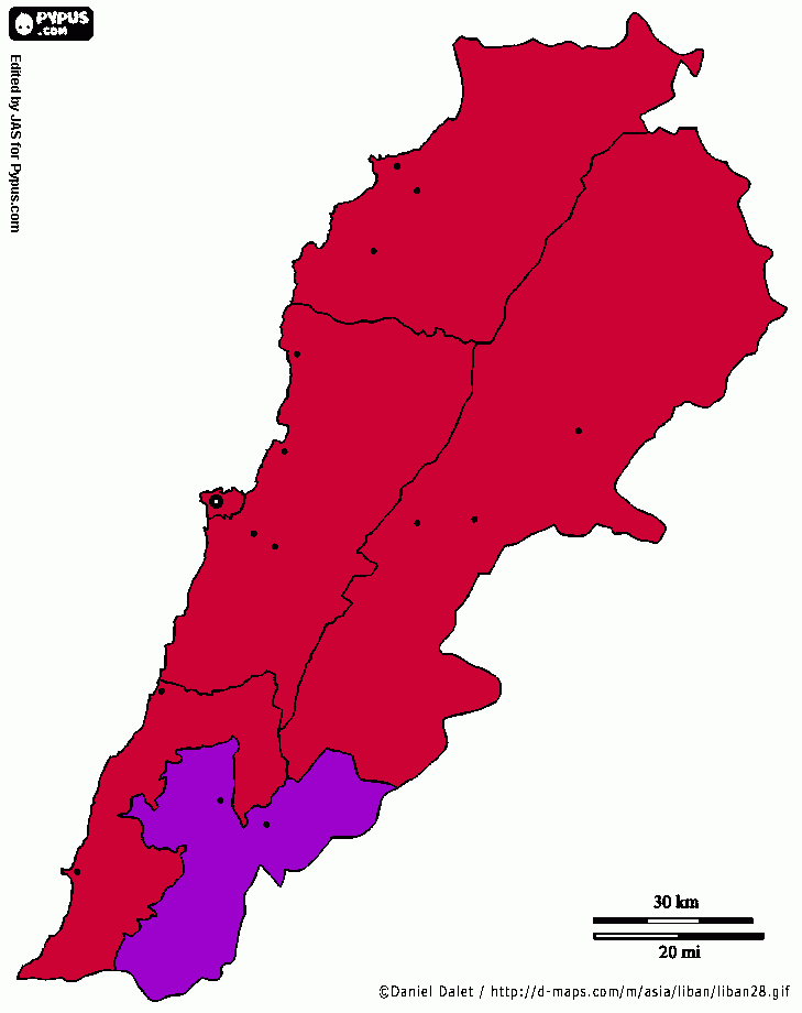 mapa de libano para colorear