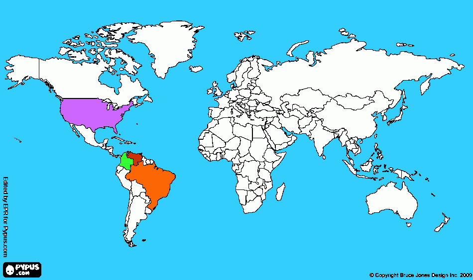 Mapa de los paìses visitados para colorear