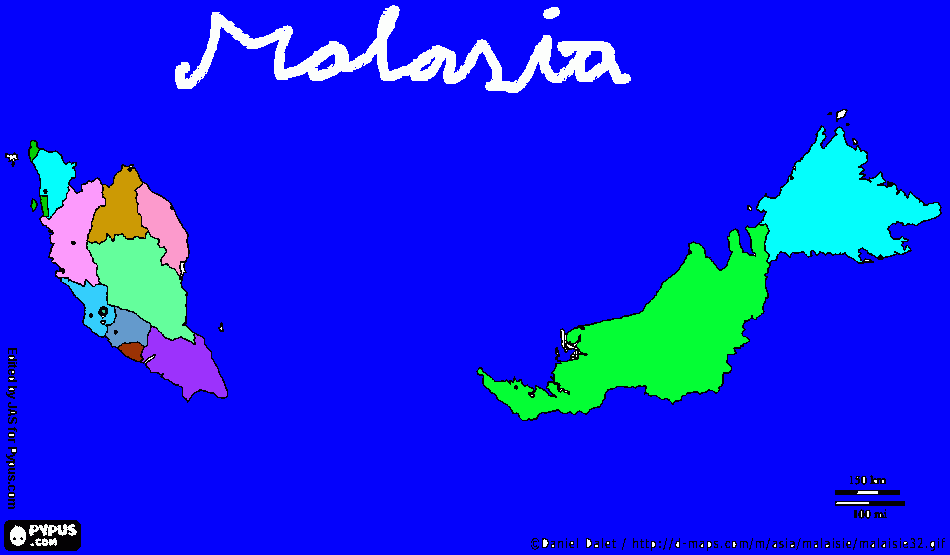 Mapa de Malasia para colorear