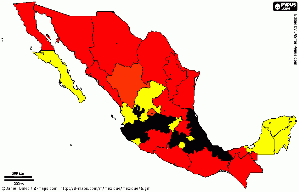mapa de mexico 2010 para colorear