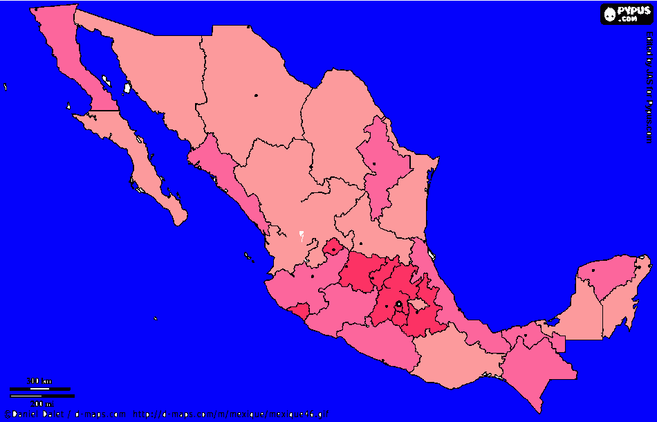 mapa de México coloreado de rosas  para colorear