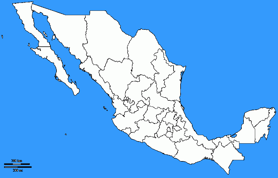 Mapa de México  con mar para colorear