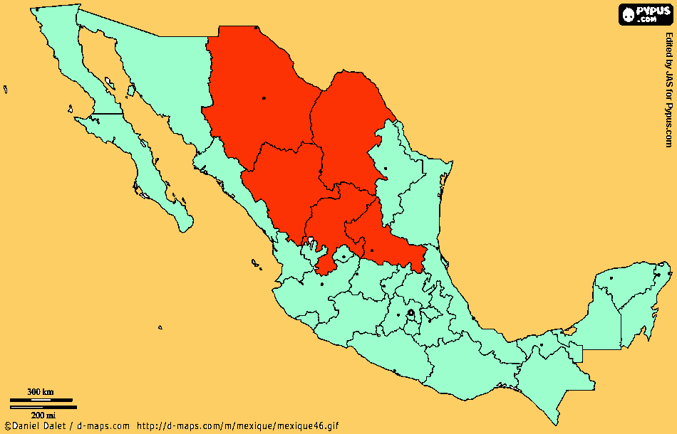 mapa de méxico region geoeconómica norte para colorear