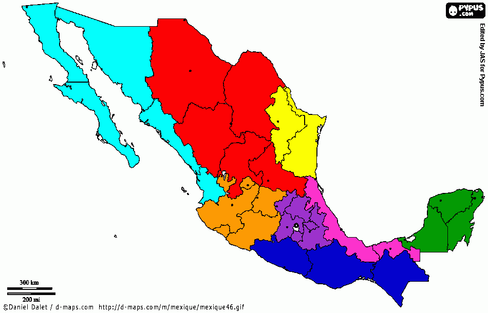 Mapa de regiones según Bassols  para colorear