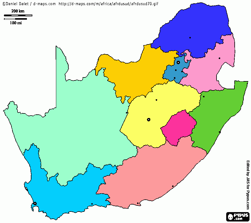 mapa de sudafrica para colorear