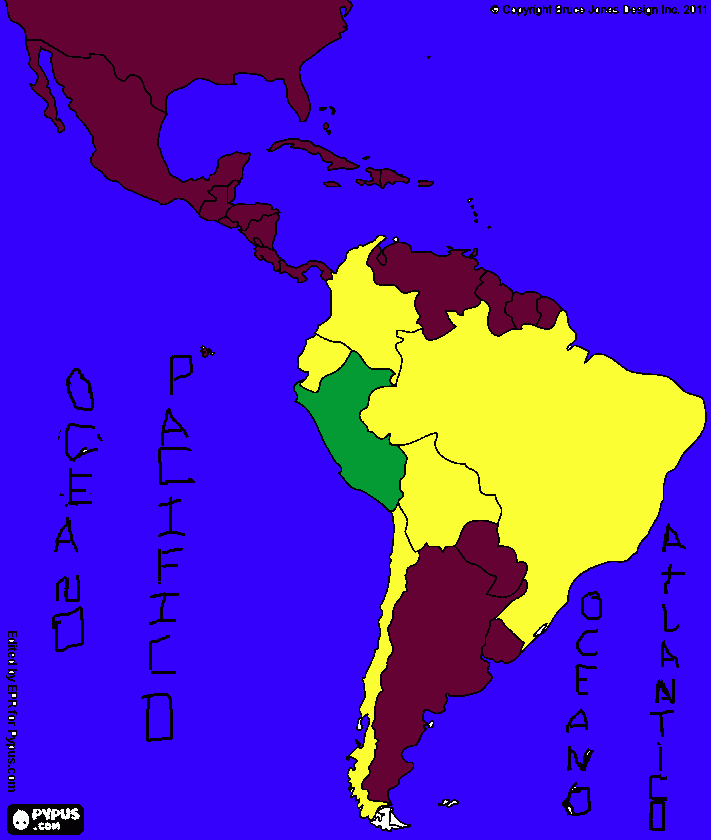 mapa de sudamerica para colorear