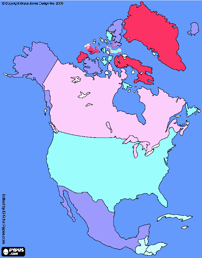 mapa del norte de america  para colorear