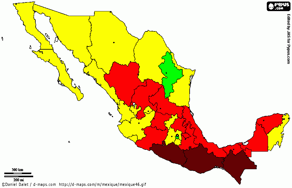 mapa economico de mexico para colorear