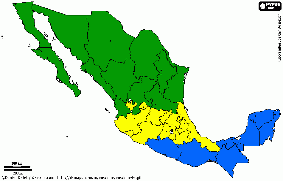 Mapa en tres regiones (Luis Cortés) para colorear