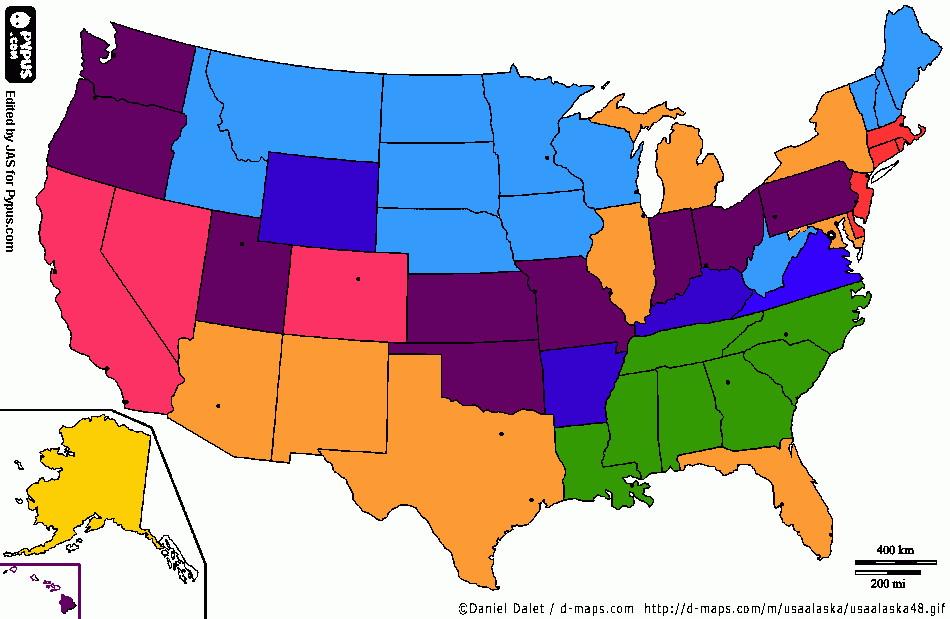 mapa estados eeuu para colorear