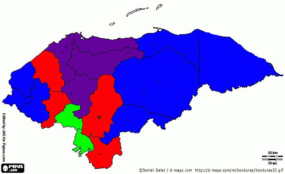 MAPA HONDURAS para colorear