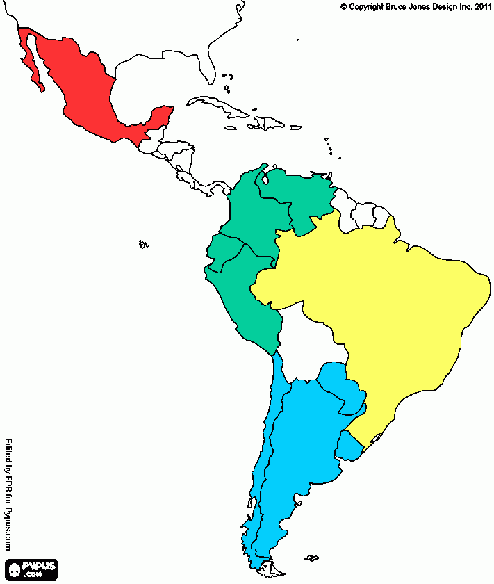 Mapa Latam con color para colorear