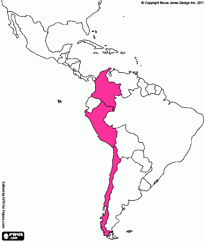 Mapa Latinoamérica para colorear