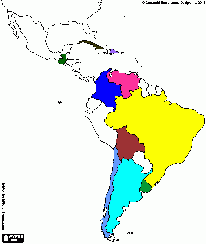 mapa mamá Alicia - Paises donde trabajó con Familias para colorear