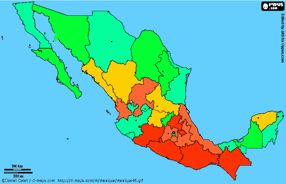 mapa PIB méxico para colorear