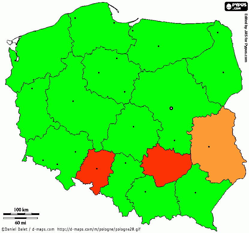 Mapa Polonia para colorear