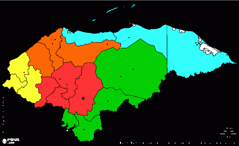 Mapa por Regiones de Honduras para colorear