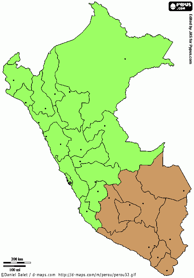 Mapa Sur para colorear