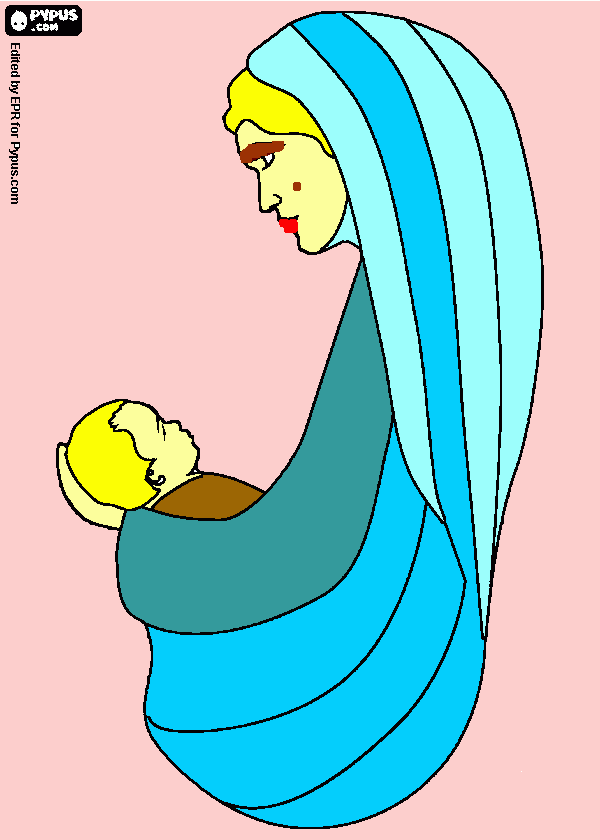 maria amarcando a Jesus para colorear
