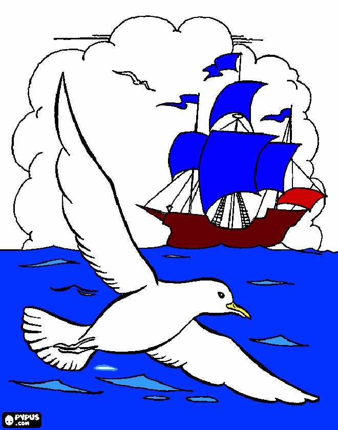 Marineros y gaviotas para colorear