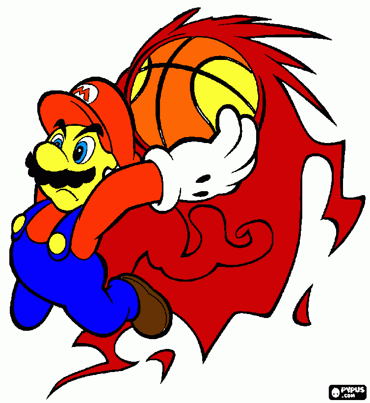 mario basket para colorear