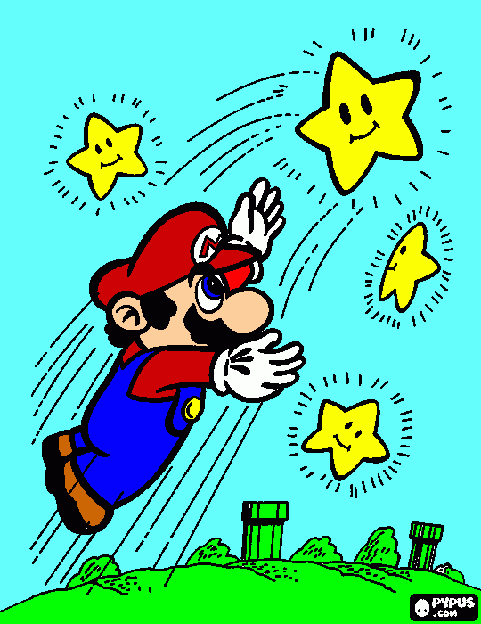 mario cojiendo estrellas para colorear