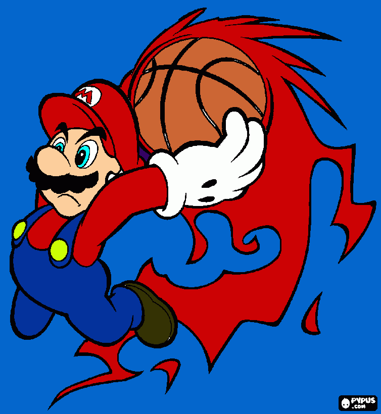 Mario jugando al baloncesto para colorear