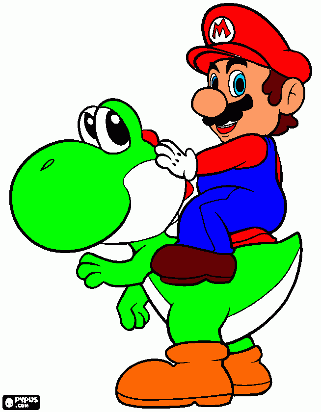 mario montando a yoshi para colorear