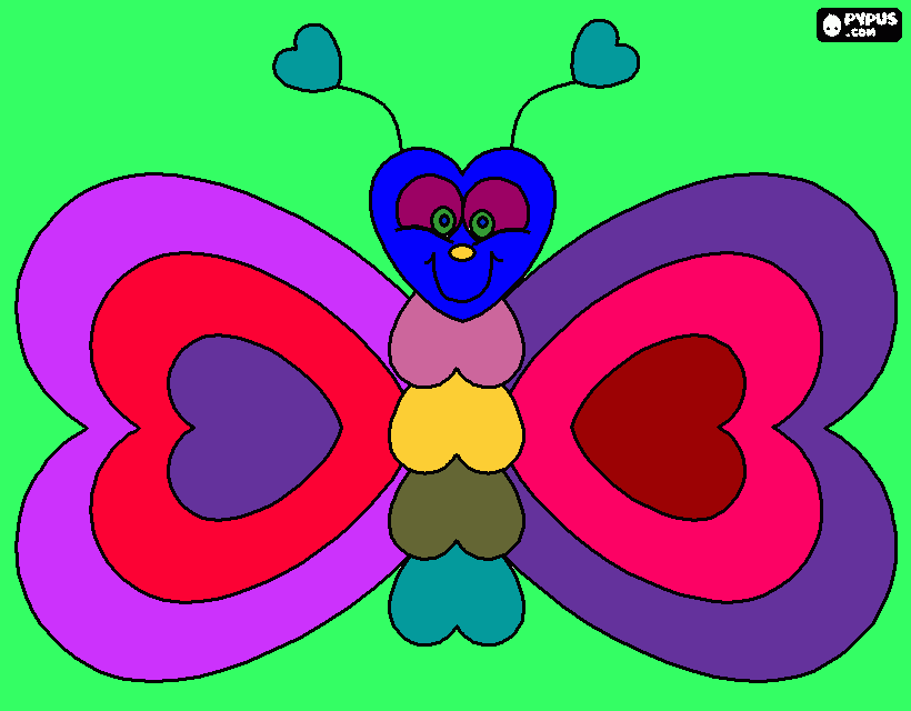mariposa de colores en forma de corazon para colorear