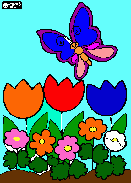 mariposas sobre el campo florido para colorear
