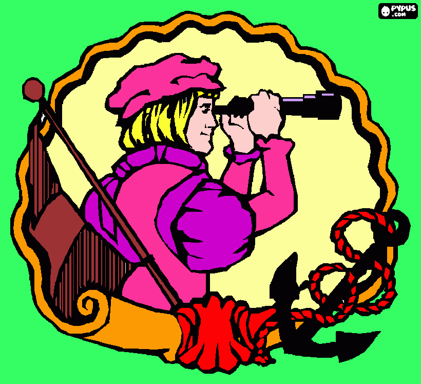 medallon del admirante cristobal colon para colorear