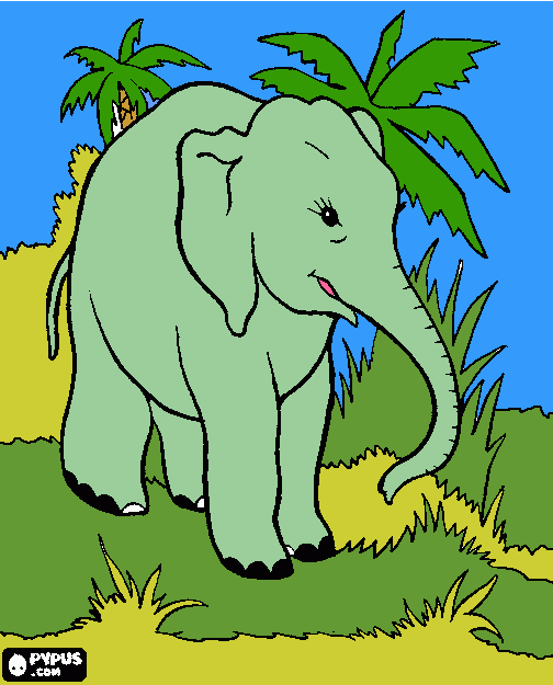 Medio Ambiente, un elefante en la jungla para colorear