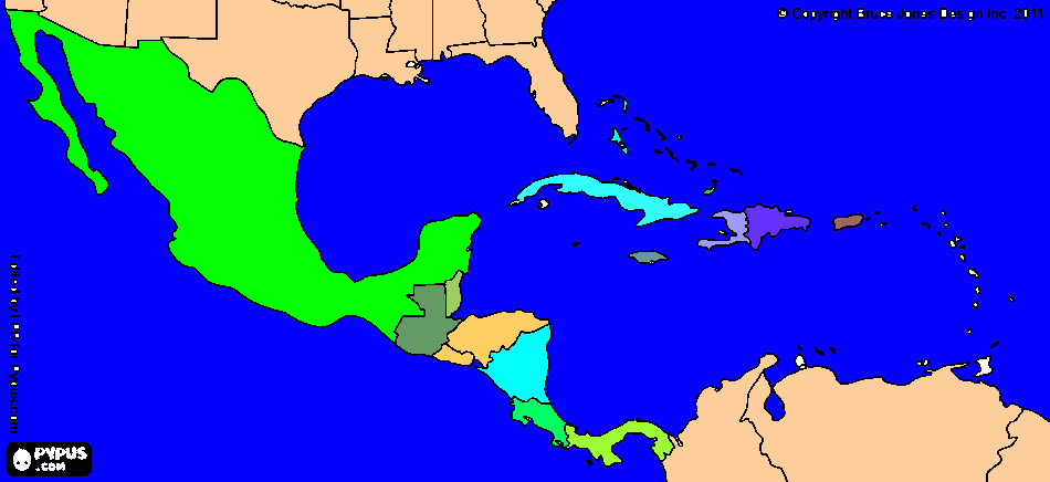 Mexicó, Belice, Guatemala, El Salvador, Honduras, Nicaragua, Costa Rica y Panamá y Las Antillas del Caribe para colorear