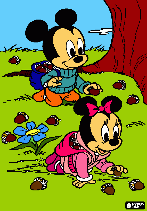Mickey and Minnie en Otoño para colorear