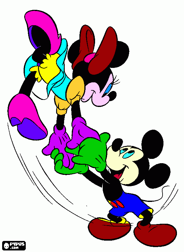 mickey mouse y minnie bailando para colorear